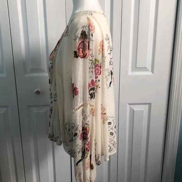 Zara Floral Embroidered Tie Front Sheer Blouse With Pom Pom Tassels Size Small - Picture 12 of 12